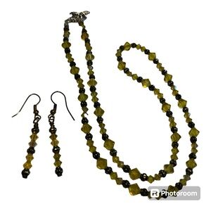 Artisan made Canary Yellow & AB Glass Beaded Necklace & Earring Set